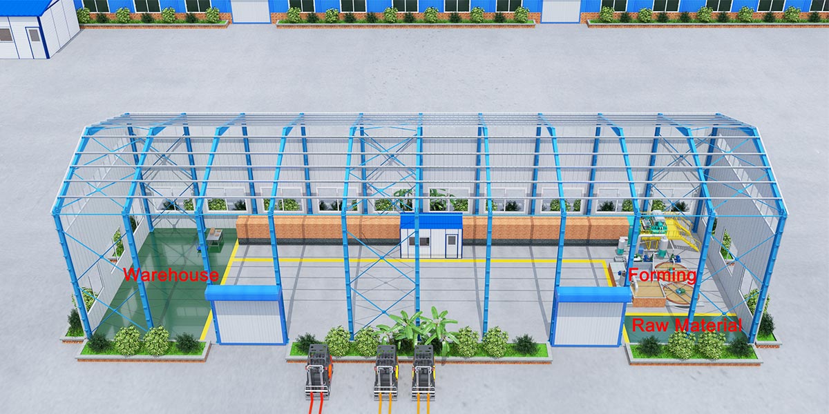 3D Factory Layout of Egg Tray Machinery